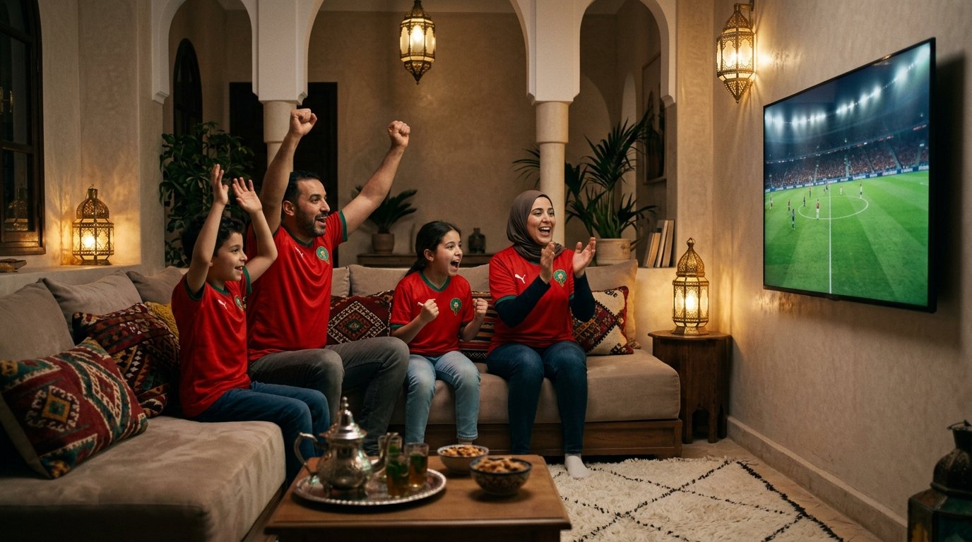 iptv maroc, abonnement iptv maroc: famille marocaine regardant un match de football en direct